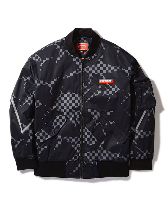 SHARK CAMO ZIP FRNT BOMBER JACKET BLACK