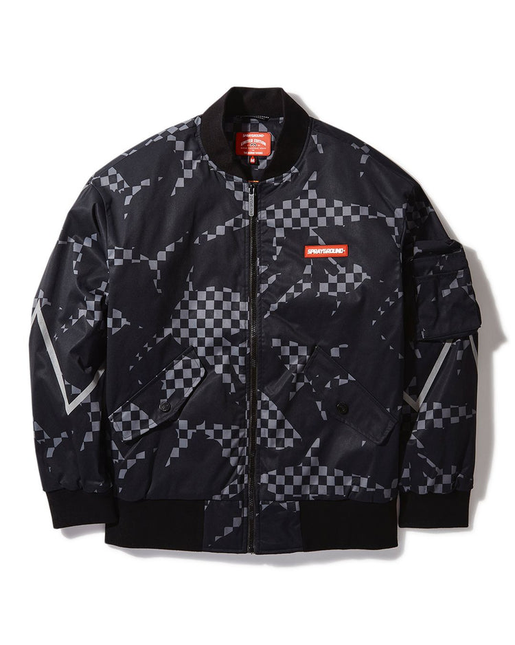 SHARK CAMO ZIP FRNT BOMBER JACKET BLACK